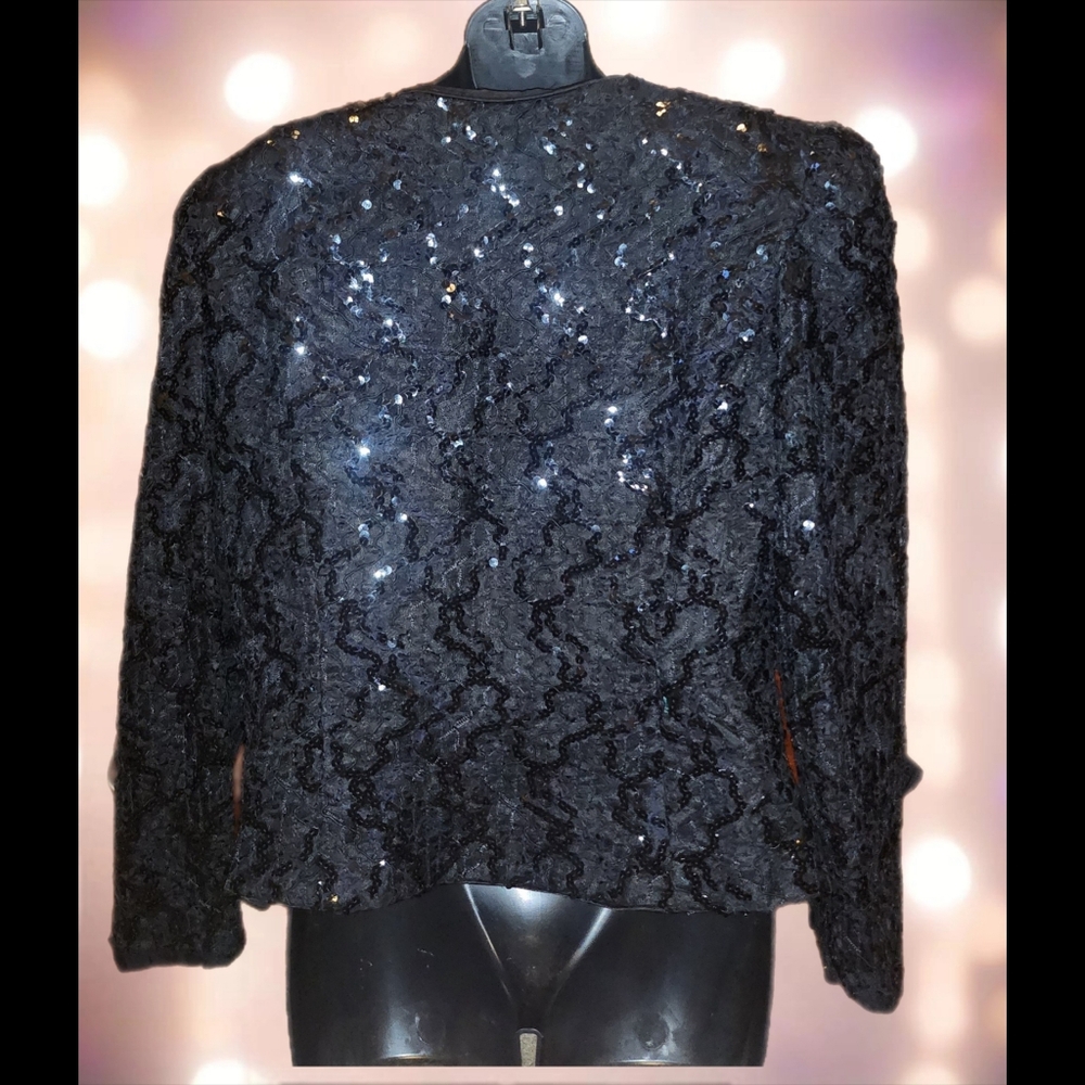 KAREN MILLER NEW YORK VINTAGE BLACK SEQUINS COCKTAIL JACKET - Picture 2 of 3